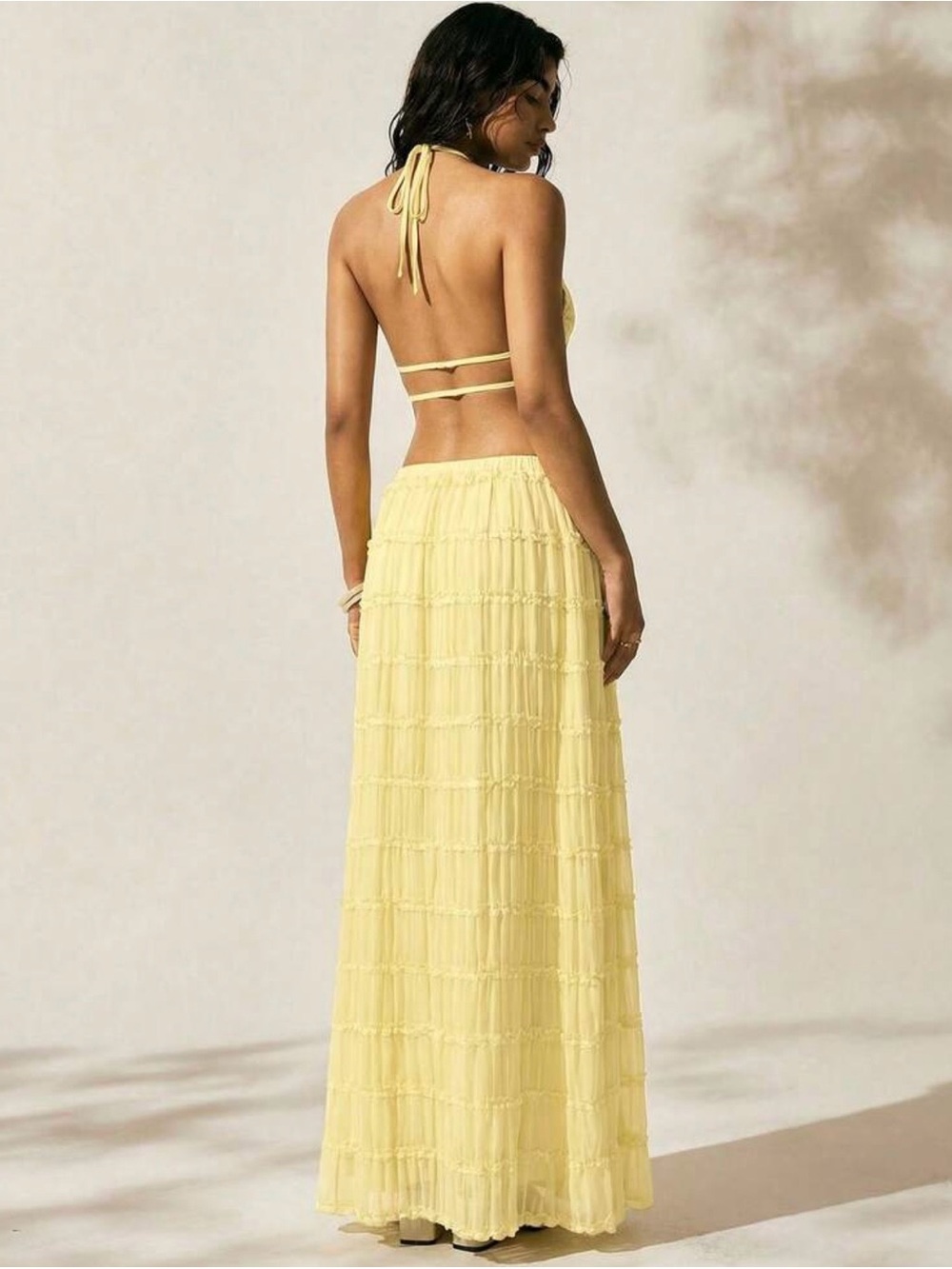 Yellow 2-piece set Smocked Maxi Skirt - Picture 4 of 5